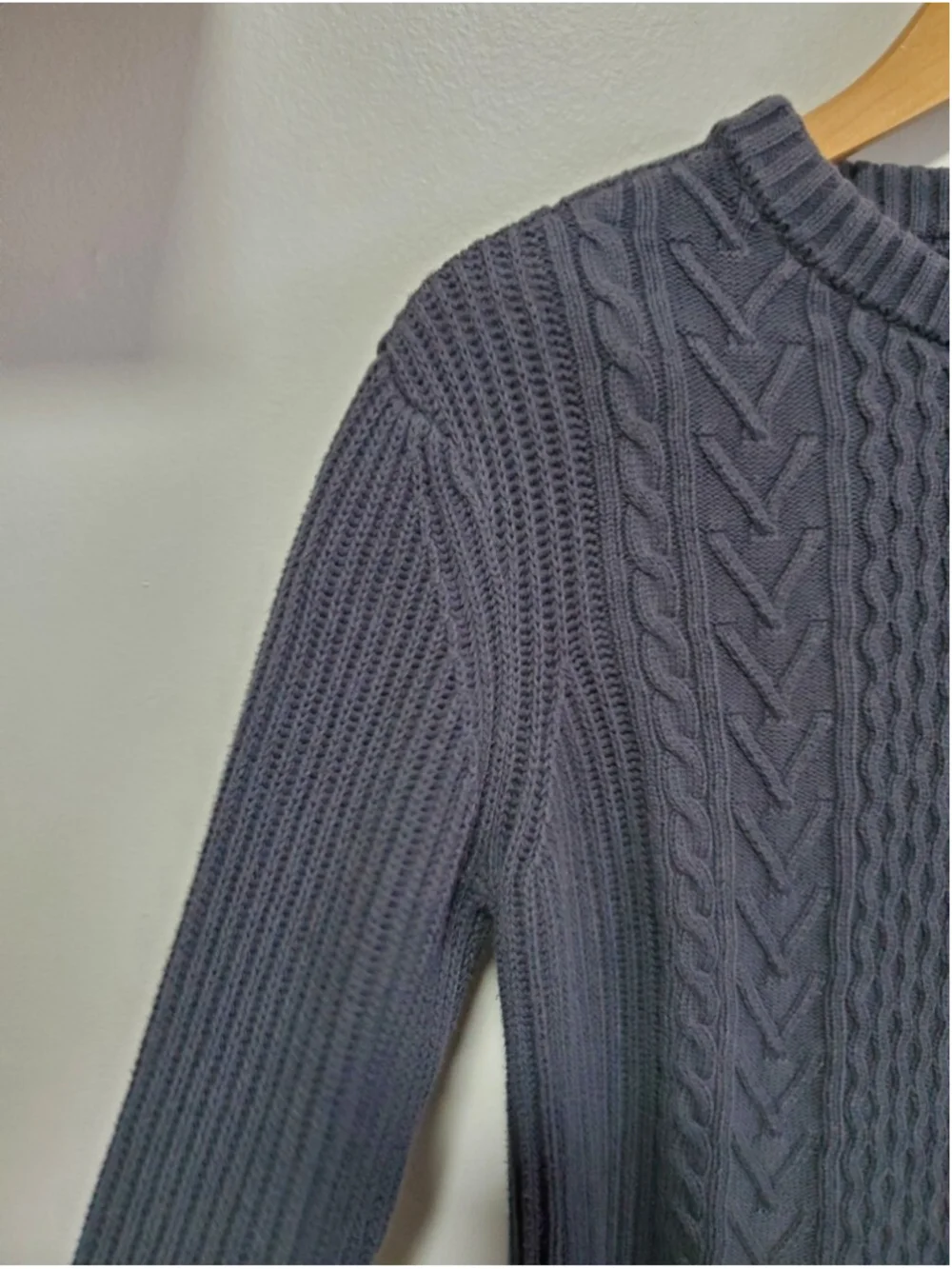 BUFFALO DAVID BITTON Cable Knit Fisherman Sweater Grey Small Crewneck Minimalist